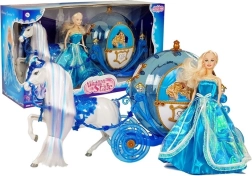 Bambola con carrozza e cavallo da pettinare – set blu