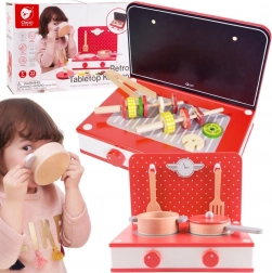 Cucina in legno 2 in 1 con barbecue e fornelli per bambini 22 pezzi