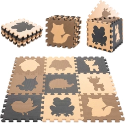 Tappetino puzzle educativo in schiuma con animaletti, beige, 85 × 85 cm, 9 pezzi