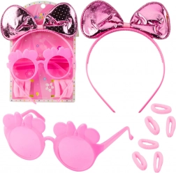 Set rosa di accessori per bambini – cerchietto con fiocco, occhiali e elastici