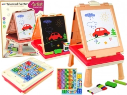 Lavagna per bambini 3in1 doppia faccia con tavolino e giochi da tavolo