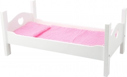 Culletta in legno per bambole con cuoricini bianchi