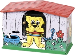 salvadanaio in latta cane nella cuccia