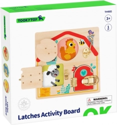 tavola sensoriale in legno con lucchetti