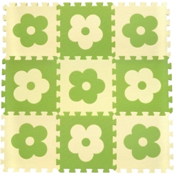 Tappetino puzzle in schiuma Fiori verde-beige