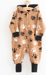 Tutina intera in cotone per neonati con cappuccio e orecchiette NEW BABY, color senape