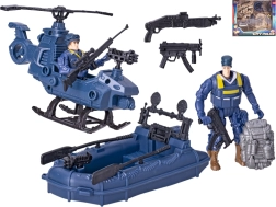Set della polizia con elicottero e motoscafo, personaggi e accessori
