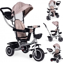 Triciclo 2in1 per bambini con sedile girevole e tettoia pieghevole, beige ECOTOYS
