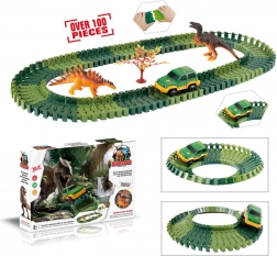 Pista variabile con dinosauri – 100 pezzi con macchinina luminosa