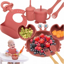 Set di stoviglie in silicone per bambini granchio 19 pezzi rosa scuro