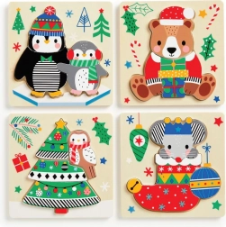 set di puzzle natalizi in legno 4‑in‑1 per bambini piccoli MUDPUPPY