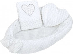 Lussuoso nido per bambini con cuscinetto e piumino New Baby Minky Cuoricino bianco
