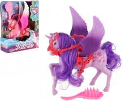 Unicorno con ali da pettinare con pettinino, plastica, 22 cm, 3 colori