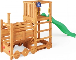 Parco giochi da giardino in legno FUNGOO Loco con locomotiva e scivolo