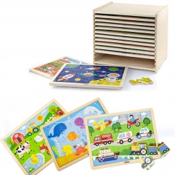 Puzzle in legno Viga – set di 12 puzzle incorniciati da 24 pezzi con supporto