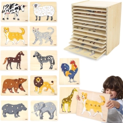 Set di puzzle in legno 12 animali Montessori con supporto Viga