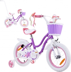 Bicicletta per bambini RoyalBaby Star Girl 14 pollici con cestino e rotelle laterali – Viola