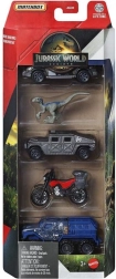Matchbox Jurassic World – set di 4 macchinine e dinosauro