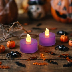 Candele LED tealight viola per Halloween, 2 pezzi