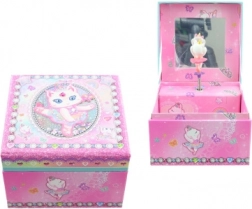 Scatola portagioie musicale rosa con gattina ballerina