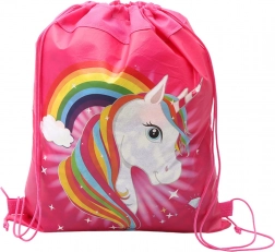 Zaino scolastico per scarpe e abbigliamento con motivo unicorno e arcobaleno rosa 35x27 cm