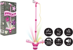 Microfono karaoke per bambini con supporto, luci e suoni – Rosa
