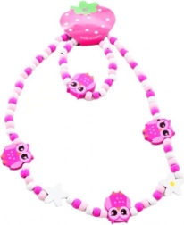 Set collana e bracciale con gufetti in perline di legno