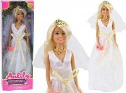 Bambola Anlily in abito da sposa con bouquet floreale e corona