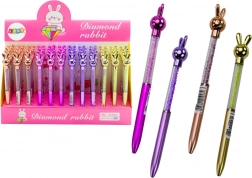 Penna a sfera con coniglietto e cristalli, inchiostro blu 0,7 mm, mix di colori