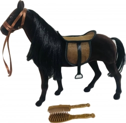 Cavallo di peluche scuro 35 cm con sella e pettini