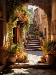 Pittura diamantata vicolo decorato con fiori 30 × 40 cm