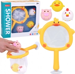 Giocattolo da bagno retino con ventosa e 3 animaletti in gomma senza foro