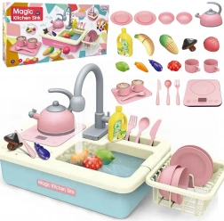 Lavello da cucina per bambini con acqua corrente e accessori – blu