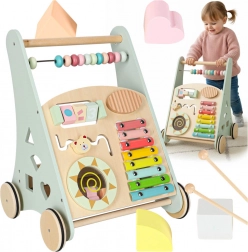 girello in legno da spingere con attività e abaco, blu