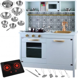 Cucina giocattolo in legno menta con stoviglie