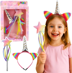 Set di accessori per bambini unicorno – cerchietto con corno e bacchetta magica