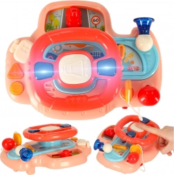 Volante interattivo rosa per bambini per passeggino con suoni e luci