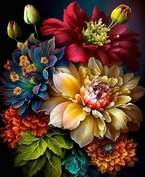 Pittura diamante bouquet con peonie 30 × 40 cm