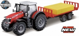 Bburago trattore agricolo 10 cm Massey Ferguson 8740S con rimorchio per balle