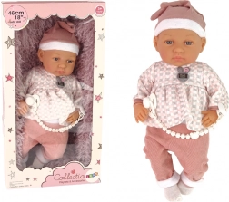 Bambola realistica neonata 46 cm con vestitino blu e ciuccio