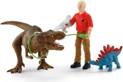 schleich dinosaurs attacco del tirannosauro rex – set di gioco con t-rex, stegosauro e ricercatore
