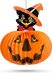 Lanterna di carta di Halloween a forma di zucca con motivo a gatto – 1 pezzo