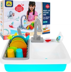 Lavello per bambini con rubinetto e asciugatrice con set di stoviglie
