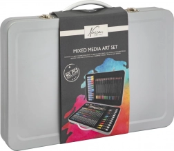 Set di forniture artistiche in una valigetta di latta