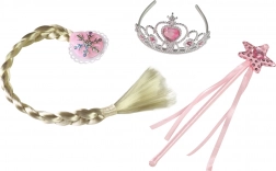 Set da principessa rosa con treccia (corona, bacchetta, treccia)