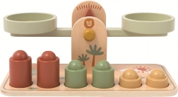Bilancia a ciotole in legno per bambini in colori pastello ispirata al metodo Montessori