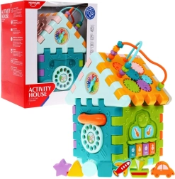 Casetta sensomotoria pieghevole per bambini 18m+ con mini giochi, 9 puzzle, selezionatore di forme, infilatura e orologio
