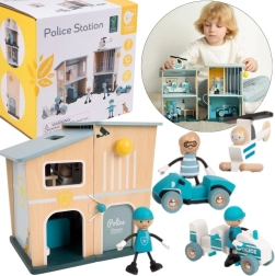 Stazione di polizia in legno Classic World con auto, elicottero e personaggi