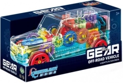 fuoristrada trasparente con ingranaggi a vista ed effetti luminosi