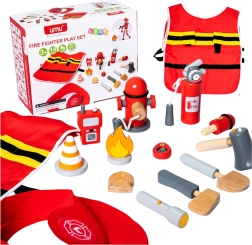 Set vigili del fuoco per bambini con costume e accessori in legno